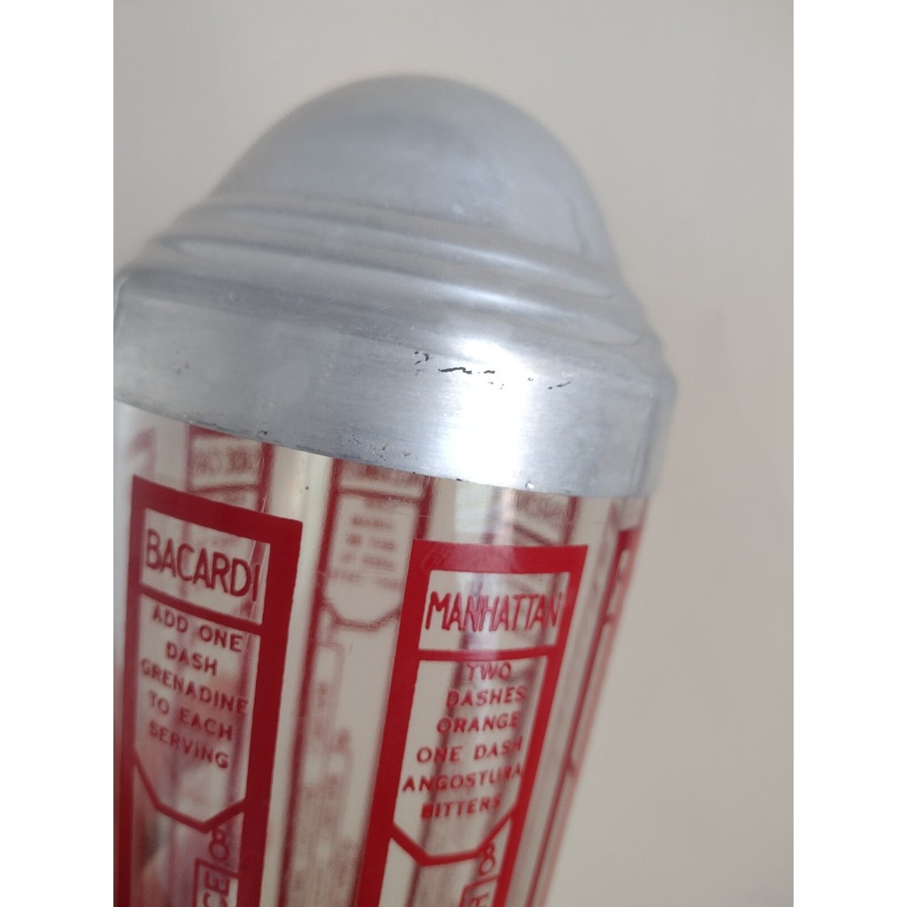 Vtg 50s 60s MCM Cocktail Shaker Red Large Recipe Bar Liquor Bronx Manhattan - Picture 9 of 11